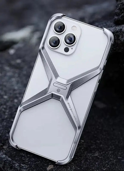 Luxury Aluminum Rimless Phone Case for Iphone 16 15 13 14 Pro Max Metal X Type Removable Heat Dissipation Armor Shockproof Cover