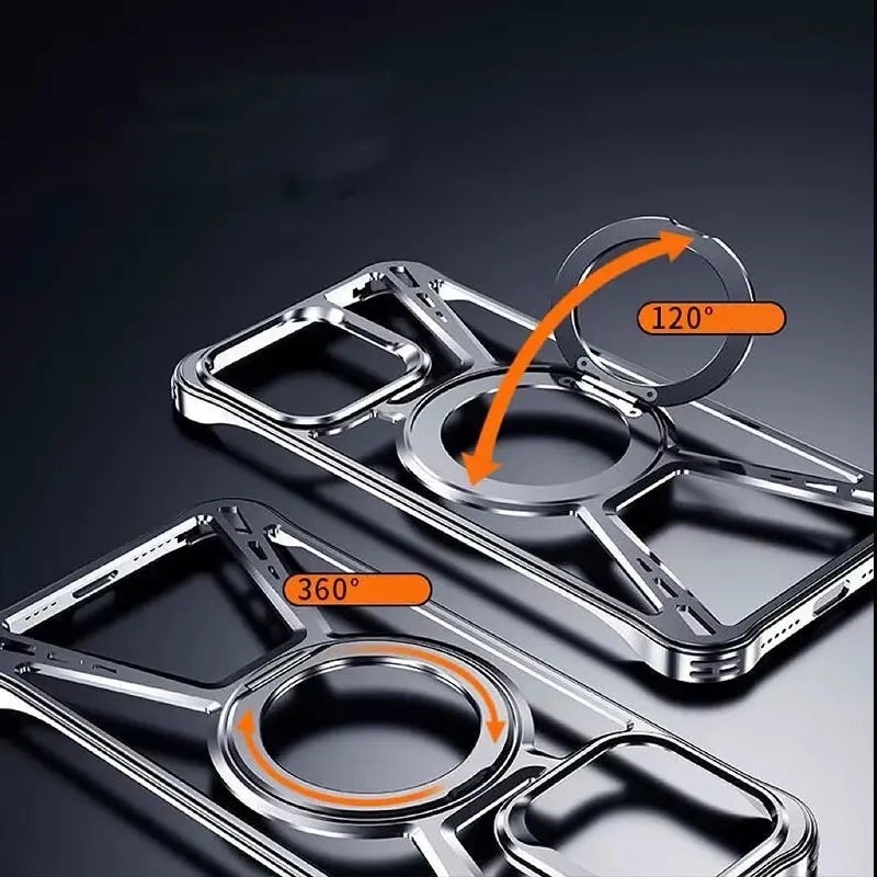 Magnetic Aluminum Alloy Anti-Fall Cover for Apple 14 15 16 Promax Metal Invisible Bracket Phone Case for  14 15 16 Pro Max